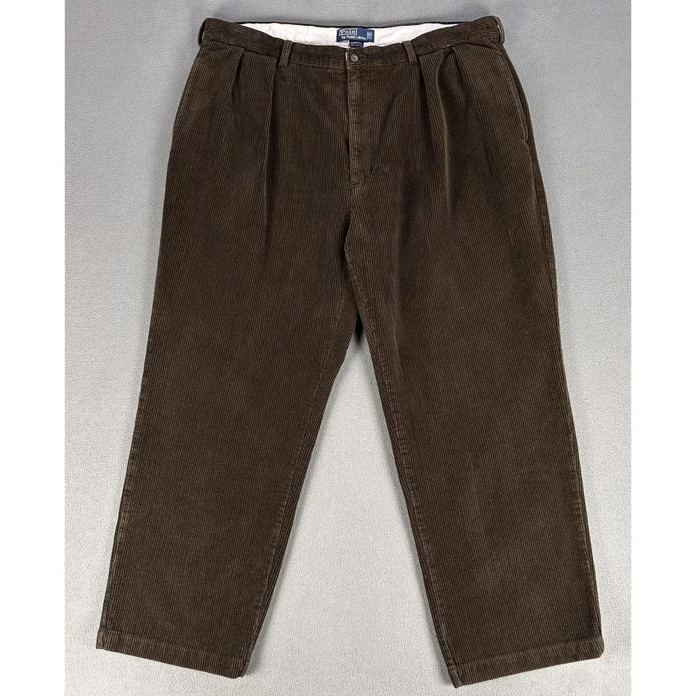 Polo Ralph Lauren Pants Mens 40x30 Brown Andrew Pleated Corduroy Old Money Prep